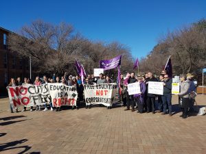 Protesters standing together at the event