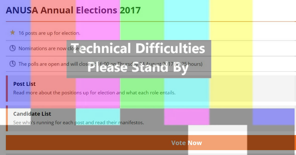 A picture of the voting screen with "technical difficulties" over the top