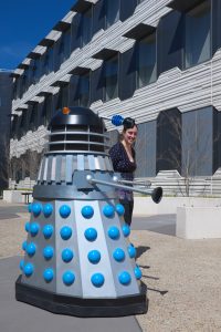 A Dalek being led around