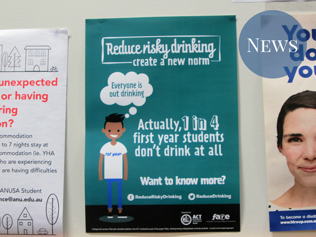 A picture of a poster, with text "Actually, 1 in 4 first years don't drink at all"