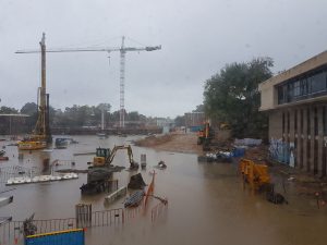 The construction site flooded
