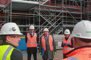 Brian Schmidt and Andrew Barr in hard hats and high vis vests