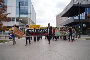 The ANU contingent walked from Kambri to Garema Place.