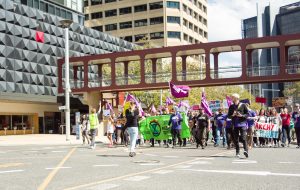 Students walking down Alinga St